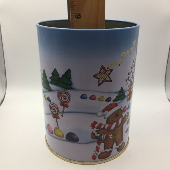 Santa's Workbench Large Round Red Canister Christmas Holiday Gingerbread Men 6" - Picture 10 of 12